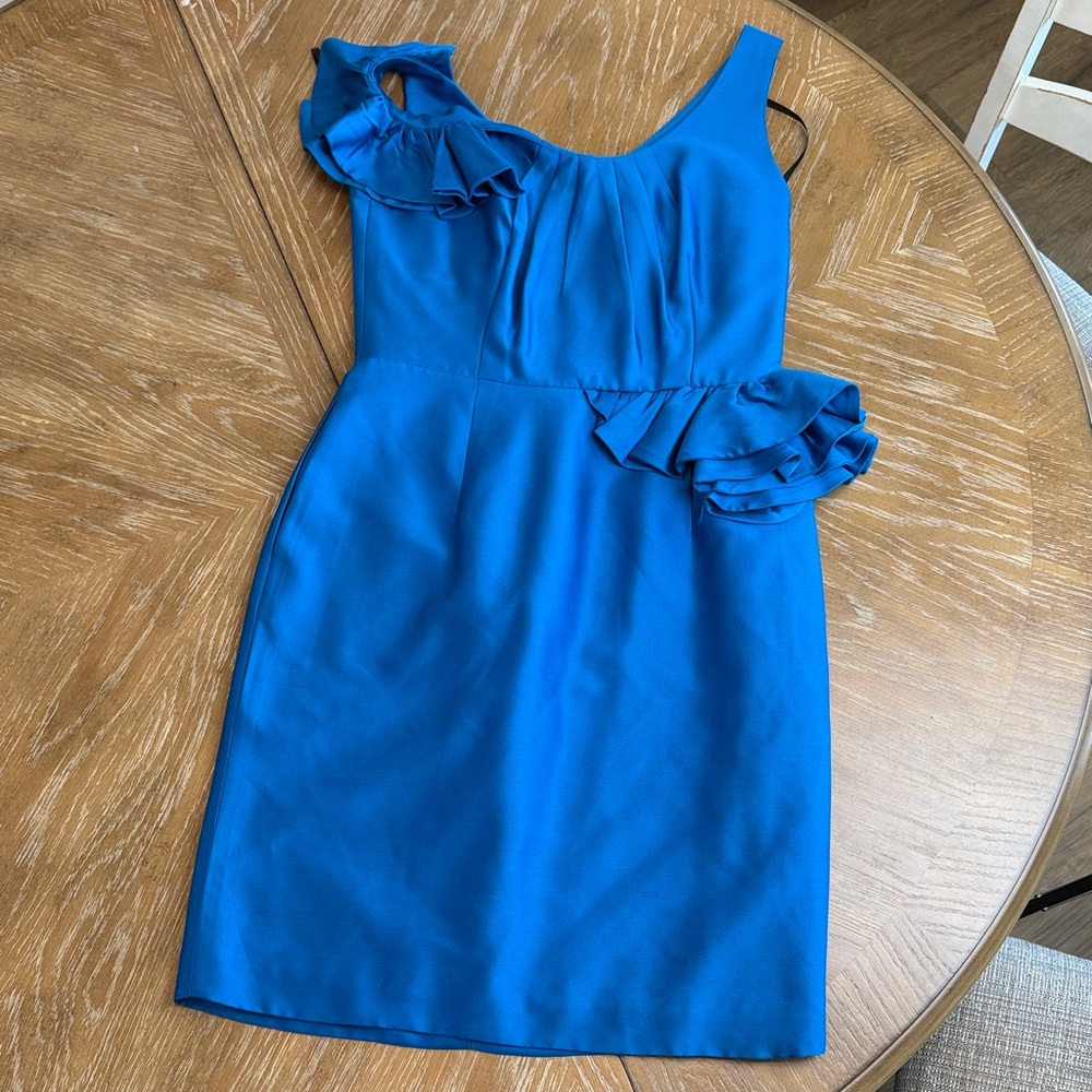 Elegant teal silk blend  Ruffle Dress